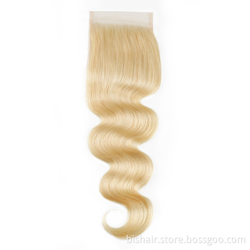 Wholesale Closure Hair Extension Blond Brazilian Real Hair 613 Remy Blond 1/3/4 Bunch Wavy 4x4 Hair Block Lace Closure 8-30 inch